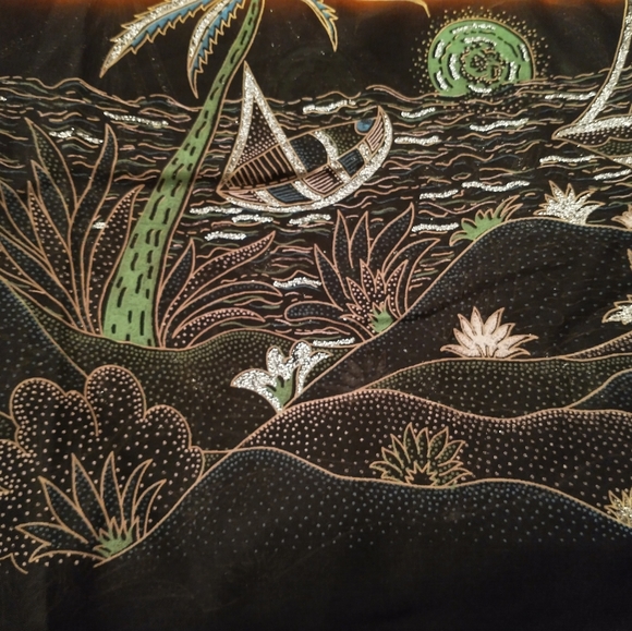 Tropical Saree Cover Up/Shawl/Wrap With Lightly Beaded Fringe from Barbados 🏝️ - Picture 5 of 7